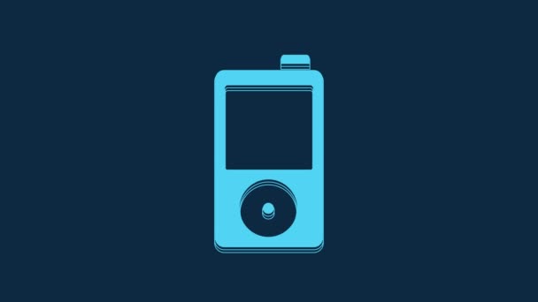 Blue Music Player Icon Isolated Blue Background Portable Music Device — Stockvideo