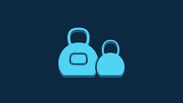Blue Kettlebell Icon Isolated Blue Background Sport Equipment Video Motion — Video
