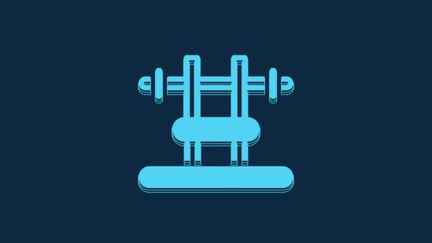 Blue Bench Barbel Icon Isolated Blue Background Gym Equipment Bodybuilding — Wideo stockowe