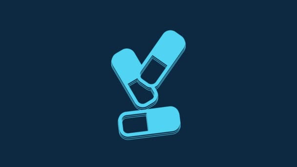 蓝色背景下分离的药丸胶囊图标的蓝色维生素配合物 健康的生活方式4K视频运动图形动画 — 图库视频影像
