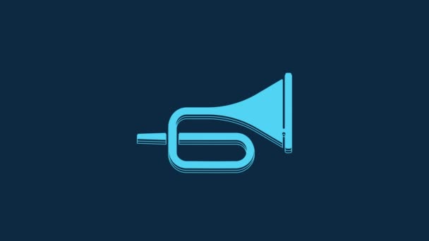 Blue Musical Instrument Trumpet Icon Isolated Blue Background Video Motion — Αρχείο Βίντεο