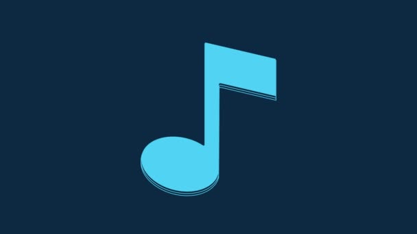 Blue Music Note Tone Icon Isolated Blue Background Video Motion — Stock video
