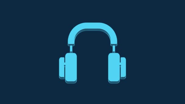 蓝色耳机图标隔离在蓝色背景 听音乐 交流和操作员的概念 4K视频运动图形动画 — 图库视频影像