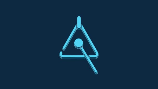 Icono Instrumento Musical Triángulo Azul Aislado Sobre Fondo Azul Animación — Vídeos de Stock