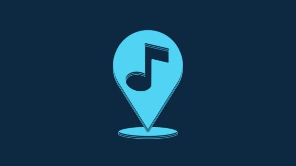 Значок Музыкальной Ноты Blue Location Выделен Синем Фоне Музыка Звуковая — стоковое видео