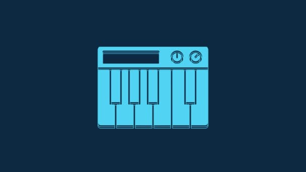 Blue Music Synthesizer Icon Isolated Blue Background Electronic Piano Video — Stockvideo