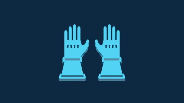 蓝色消防员手套图标隔离在蓝色背景 保护手套图标 4K视频运动图形动画 — 图库视频影像