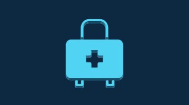 Blue First aid kit icon isolated on blue background. Medical box with cross. Medical equipment for emergency. Healthcare concept. 4K Video motion graphic animation.