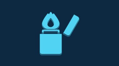 Blue Lighter icon isolated on blue background. 4K Video motion graphic animation.