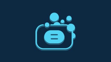 Blue Bar of soap icon isolated on blue background. Soap bar with bubbles. 4K Video motion graphic animation.