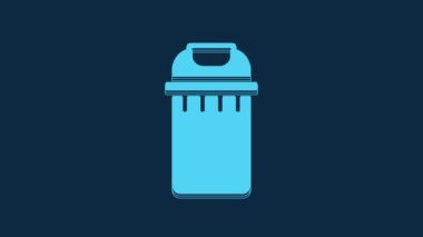 Blue Trash can icon isolated on blue background. Garbage bin sign. Recycle basket icon. Office trash icon. 4K Video motion graphic animation.