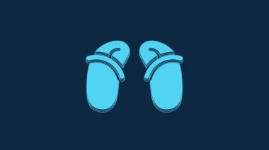 Blue Flip flops icon isolated on blue background. Beach slippers sign. 4K Video motion graphic animation.