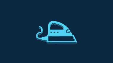Blue Electric iron icon isolated on blue background. Steam iron. 4K Video motion graphic animation.
