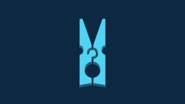 Blue Old wood clothes pin icon isolated on blue background. Clothes peg. 4K Video motion graphic animation.