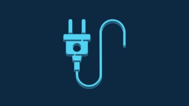 Blue Electric plug icon isolated on blue background. Concept of connection and disconnection of the electricity. 4K Video motion graphic animation.