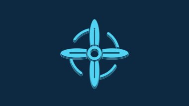 Blue Wind turbine icon isolated on blue background. Wind generator sign. Windmill for electric power production. 4K Video motion graphic animation.