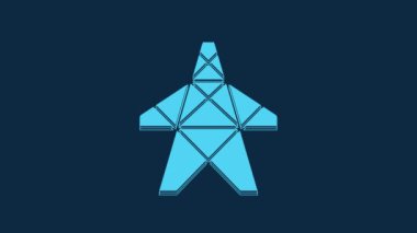 Blue Electric tower used to support an overhead power line icon isolated on blue background. High voltage power pole line. 4K Video motion graphic animation.