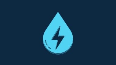 Mavi Su Enerji ikonu mavi arkaplanda izole edildi. Su damlacıklarıyla ekoloji kavramı. Alternatif enerji kavramı. 4K Video hareketli grafik canlandırması.