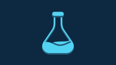 Blue Test tube and flask icon isolated on blue background. Chemical laboratory test. Laboratory glassware. 4K Video motion graphic animation.