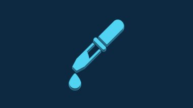 Blue Pipette icon isolated on blue background. Element of medical, chemistry lab equipment. Pipette with drop. Medicine symbol. 4K Video motion graphic animation.