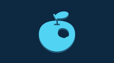Mavi arka planda genetik olarak değiştirilmiş elma ikonu izole edildi. GDO meyvesi. 4K Video hareketli grafik canlandırması.
