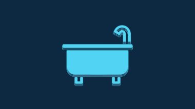 Blue Bathtub icon isolated on blue background. 4K Video motion graphic animation.