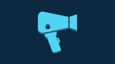 Blue Hair dryer icon isolated on blue background. Hairdryer sign. Hair drying symbol. Blowing hot air. 4K Video motion graphic animation.