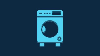 Blue Washer icon isolated on blue background. Washing machine icon. Clothes washer - laundry machine. Home appliance symbol. 4K Video motion graphic animation.