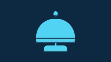 Blue Covered with a tray of food icon isolated on blue background. Tray and lid sign. Restaurant cloche with lid. 4K Video motion graphic animation.
