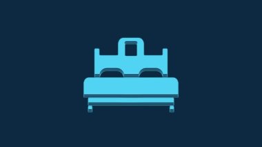Blue Bedroom icon isolated on blue background. Wedding, love, marriage symbol. Bedroom creative icon from honeymoon collection. 4K Video motion graphic animation.