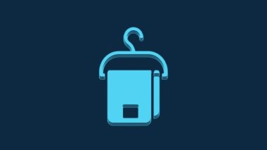 Blue Towel on hanger icon isolated on blue background. Bathroom towel icon. 4K Video motion graphic animation.