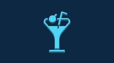 Blue Martini glass icon isolated on blue background. Cocktail icon. Wine glass icon. 4K Video motion graphic animation.