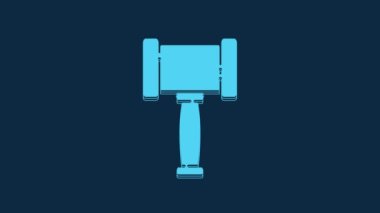 Blue Judge gavel icon isolated on blue background. Gavel for adjudication of sentences and bills, court, justice. Auction hammer. 4K Video motion graphic animation.