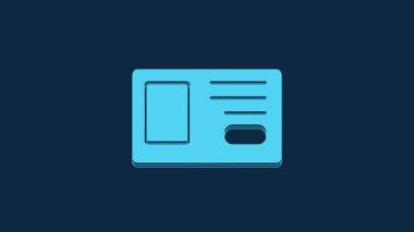 Blue Identification badge icon isolated on blue background. It can be used for presentation, identity of the company, advertising. 4K Video motion graphic animation.
