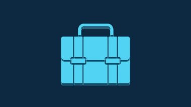 Blue Briefcase icon isolated on blue background. Business case sign. Business portfolio. 4K Video motion graphic animation.