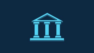 Blue Courthouse building icon isolated on blue background. Building bank or museum. 4K Video motion graphic animation.