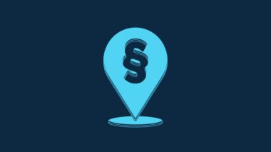 Mavi Konum Kanunu simgesi mavi arkaplanda izole edildi. 4K Video hareketli grafik canlandırması.