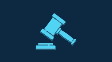 Blue Judge gavel icon isolated on blue background. Gavel for adjudication of sentences and bills, court, justice. Auction hammer. 4K Video motion graphic animation.