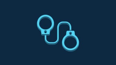 Blue Handcuffs icon isolated on blue background. 4K Video motion graphic animation.