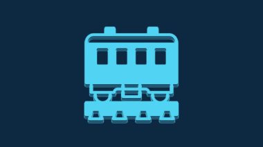 Mavi yolcu vagonları mavi arka planda izole edildi. Tren vagonu. 4K Video hareketli grafik canlandırması.