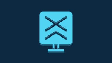 Mavi Demiryolu geçiş ikonu mavi arka planda izole edildi. Demiryolu tabelası. 4K Video hareketli grafik canlandırması.