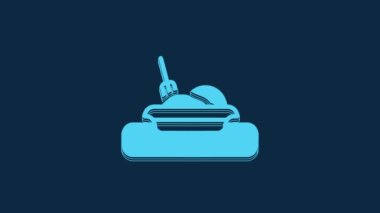 Blue Plate, fork and knife icon isolated on blue background. Cutlery symbol. Restaurant sign. 4K Video motion graphic animation.