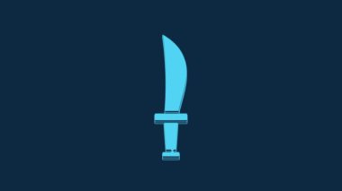 Blue Pirate sword icon isolated on blue background. Sabre sign. 4K Video motion graphic animation.