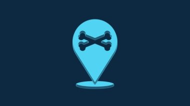 Blue Location pirate icon isolated on blue background. 4K Video motion graphic animation.