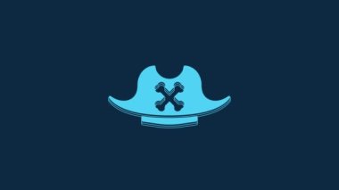 Blue Pirate hat icon isolated on blue background. 4K Video motion graphic animation.