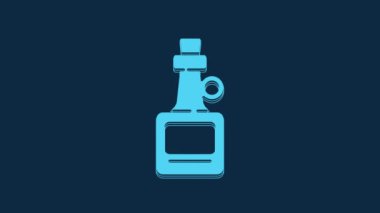 Blue Alcohol drink Rum bottle icon isolated on blue background. 4K Video motion graphic animation.