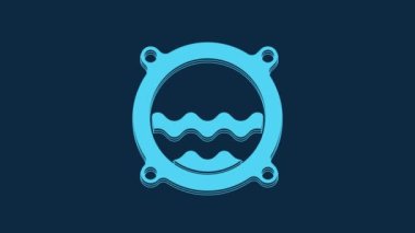 Blue Ship porthole with rivets and seascape outside icon isolated on blue background. 4K Video motion graphic animation.