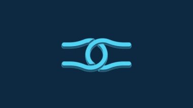 Mavi arka planda izole edilmiş bir düğüm simgesine bağlanmış mavi halat. 4K Video hareketli grafik canlandırması.