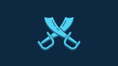 Blue Crossed pirate swords icon isolated on blue background. Sabre sign. 4K Video motion graphic animation.