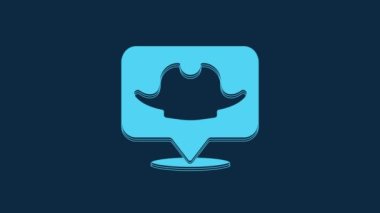Blue Location pirate icon isolated on blue background. 4K Video motion graphic animation.